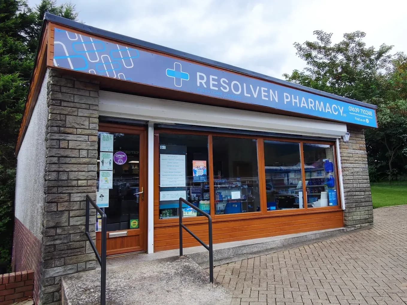 Resolven Pharmacy shopfront on Ynys Fach Avenue, Resolven